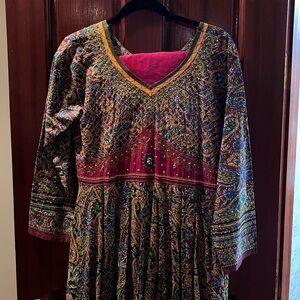 Multicolor Long Sleeve  Salwar Kameez/Kurta with Red Accents